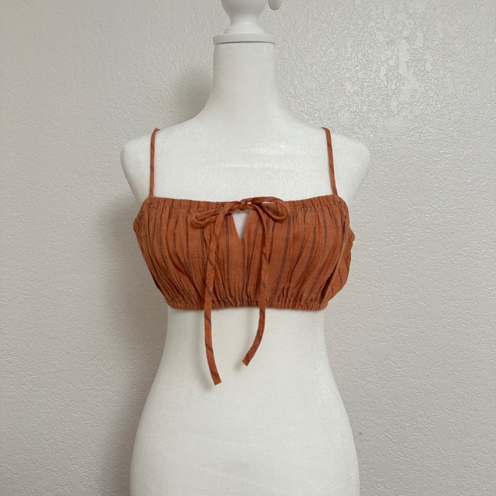 Cotton On Teracotta Micro Top Women Size‎ 4 US Cotton Stripe Crop Bralette